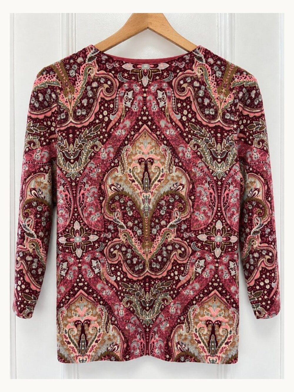 NWT Talbots Petite Pure Cashmere Paisley Sweater LP Burgundy Pink - Picture 6 of 6